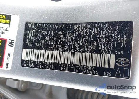 2016 Toyota Corolla S Plus z USA, uszkodzony, nr VIN 2T1BURHE1GC728329